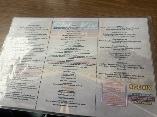 Menu photo 2 SideKix on 66 Tucumcari, NM Menu photo 2 SideKix on 66 Tucumcari, NM
