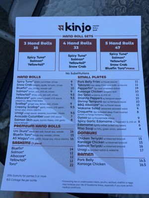 Menu photo 1 Kinjo Hand Roll Bar Sacramento, CA