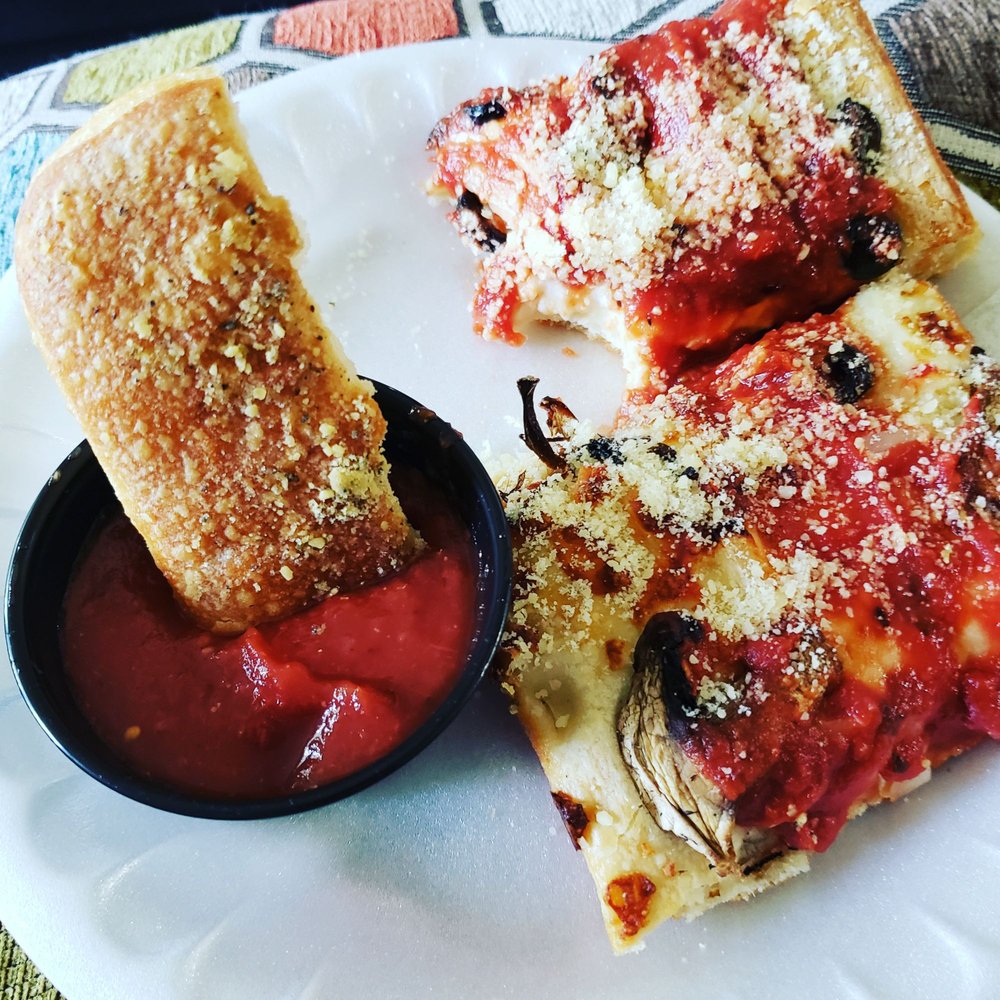 Pizza Hut - Detroit Pizza and a half eaten bread stick. - Chicken Wings Near Me - Marshall, Minnesota Pizza Hut - Detroit Pizza and a half eaten bread stick. - Chicken Wings Near Me - Marshall, Minnesota