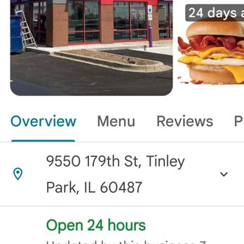 Jack In The Box - Google states hours are 25 hours as well, and updated by the business - Tacos Near Me - Tinley Park, Illinois