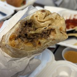 Santa Barbara Food Connection - Carne asada burrito- got it Wednesday for $8 with fries... great deal.