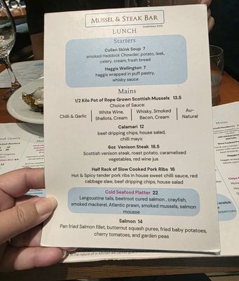 Menu photo 4 The Mussel and Steak Bar Edinburgh, EDH