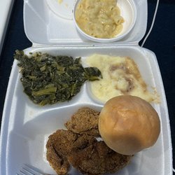 Arnold's Country Kitchen - Fried Catfish, Turnip Greens, Mashed Potatoes, Mac & Cheese