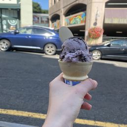 Kids size cone of black raspberry mud pie