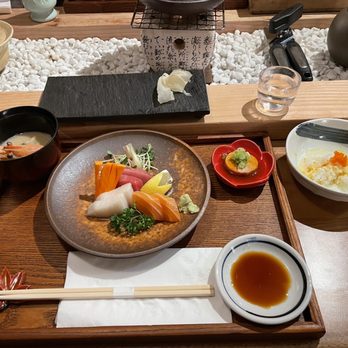 22Kailua - 1st Course: sashimi, ankimo, TKG rice, miso soup - Breakfast & Brunch Near Me - Kailua, Hawaii