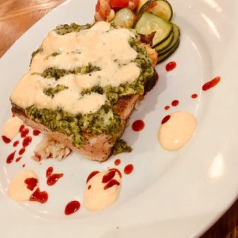 Cork and Table - Broiled Salmon and Herbed Crab with Jasmine Rice, Sesame Ginger Sauce - Wine Bars Near Me - Fredericksburg, Virginia