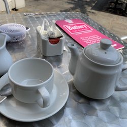 The Buttery - Pot of tea and a regular cappuccino at the rear