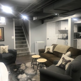 Living Space With Full Kitchen Painted Ceiling Since They Were So