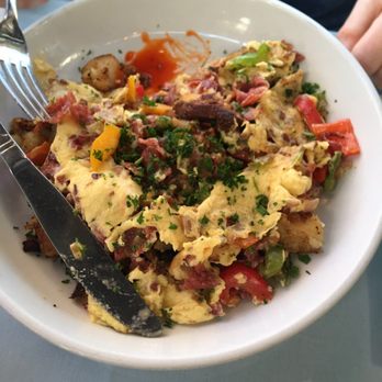 26 Beach Restaurant - Corn beef Hash! He clearly couldn't wait lol! - New American Near Me - Venice, California