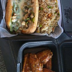 Chicken Philly , chicken fried rice and medium lemon pepper wings