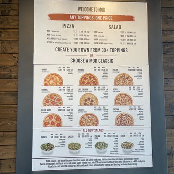 MOD Pizza - Menu you'll see upon entry. - Pizza Near Me - New Caney, Texas