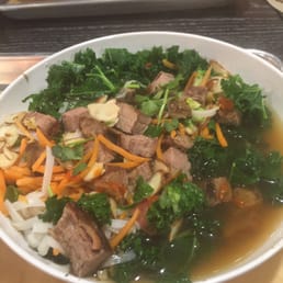 Ginger steak & Rice noodle beef broth bowl.