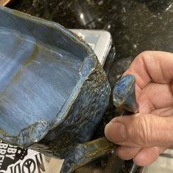 Sweetwater Center for the Arts - This shows that the handle was broken before glazing as the surfaces where it broke are heavily coated in glaze.