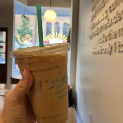Espresso over ice with almond milk and SF salted caramel