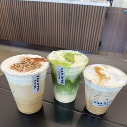 Left to right: Chestnut Latte, Double Mango Matcha, Dutch Latte Left to right: Chestnut Latte, Double Mango Matcha, Dutch Latte