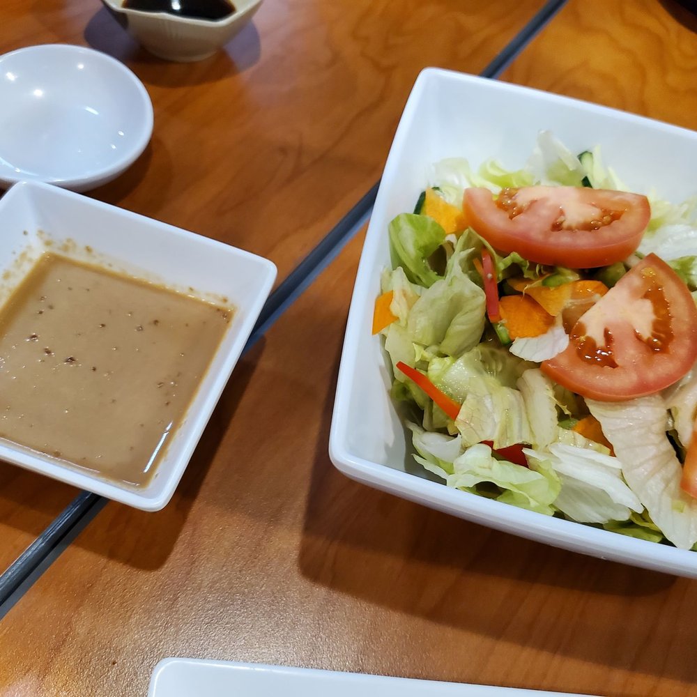 Mt Fuji Teppanyaki - Green salad and dressing - Japanese Near Me - Edmonton, Alberta Mt Fuji Teppanyaki - Green salad and dressing - Japanese Near Me - Edmonton, Alberta