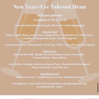 Oak - New Year's Eve menu that disappeared after my order was never fulfilled. - New American Near Me - Laguna Beach, California