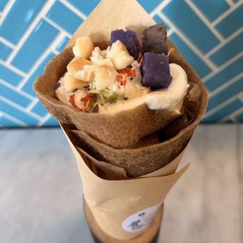 Something Great Hawaii - Okinawa purple sweet potato with macadamia nuts sweet whipped cream crepe - Vegan Near Me - Kihei, Hawaii Something Great Hawaii - Okinawa purple sweet potato with macadamia nuts sweet whipped cream crepe - Vegan Near Me - Kihei, Hawaii