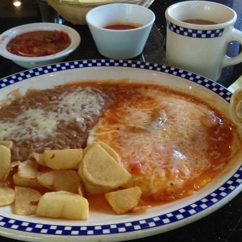 La Torta - Huevos rancheros over easy with potatoes and beans. Delicious and a good value. - Mexican Near Me - Fresno, California