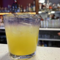 Cruzitos Cocina Mexicana - Abrazo Apasionado - Gin and Passionfruit cocktail with floater of Empress 1908 (Indigo) gin