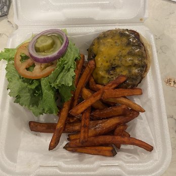 Benchmark Sports Pub & Eatery - Burger and sweet potato fries, very good! - Sports Bars Near Me - Franklin, Tennessee Benchmark Sports Pub & Eatery - Burger and sweet potato fries, very good! - Sports Bars Near Me - Franklin, Tennessee