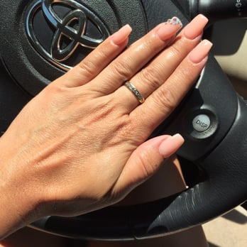 Legends Nails & Spa - Gel nail with rhinestones super natural w/ coffin cut. - Nail Salons Near Me - Rancho Cucamonga, California