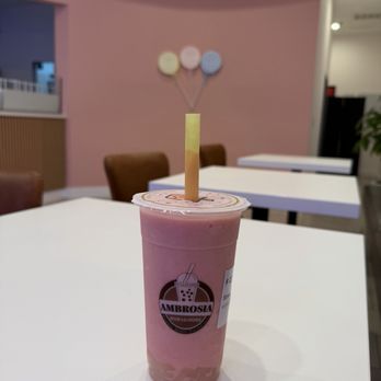 Ambrosia Brew - Strawberry Banana Smoothie with Lychee Jelly - Coffee & Tea Near Me - Garden Grove, California