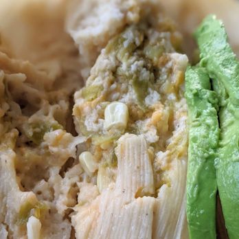 Donna's Tamales - Cheese chile corn tamale, added avocado at home. - Street Vendors Near Me