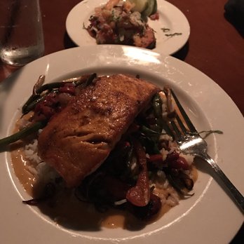 Trio Bistro - Blackened Pan Seared Scottish Salmon...shrimp bruschetta - New American Near Me - Cincinnati, Ohio Trio Bistro - Blackened Pan Seared Scottish Salmon...shrimp bruschetta - New American Near Me - Cincinnati, Ohio