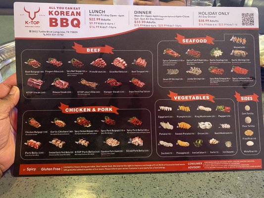 Menu photo 2 K-Top Korean BBQ and Hot Pot Longview, TX Menu photo 2 K-Top Korean BBQ and Hot Pot Longview, TX