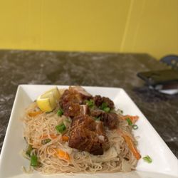 Bright Light Authentic Jamaican & Filipino Cuisine - Pancit Bihon ($16 with pork belly) - so yummy