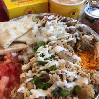 The Halal Guys - Combo Platter (Chicken & Gyro), Baklava and hummus - Halal Near Me - Countryside, Illinois
