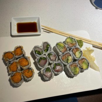Bamboo Ya - 3 sushi rolls - I think spicy salmon, tuna, and Alaskan - Sushi Bars Near Me - Forest Hills, New York Bamboo Ya - 3 sushi rolls - I think spicy salmon, tuna, and Alaskan - Sushi Bars Near Me - Forest Hills, New York