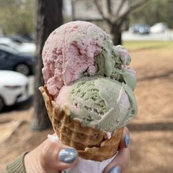 Bruster's Real Ice Cream - Strawberry Matcha Waffle Cone