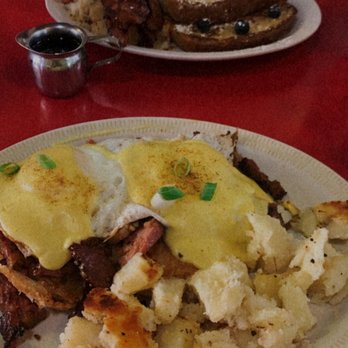 Galaxie Diner - Montreal smoked meat bennies on a croissant and hash browns. The French toast with a side of hasbrowns and bacon - Diners Near Me - Calgary, Alberta Galaxie Diner - Montreal smoked meat bennies on a croissant and hash browns. The French toast with a side of hasbrowns and bacon - Diners Near Me - Calgary, Alberta
