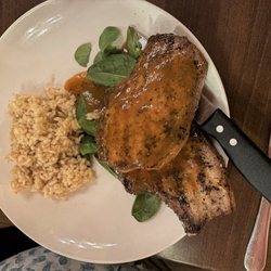 The Badger's Den - Pork chops with apricot glaze, brown rice pilaf