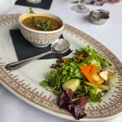 Wenham Tea House - Starter dish - lentil curry soup and a garden salad