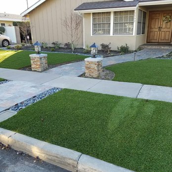 Gill Hardscape Inc - Slate walkway with columns and artificial turf. - Masonry/Concrete Near Me - Seal Beach, California Gill Hardscape Inc - Slate walkway with columns and artificial turf. - Masonry/Concrete Near Me - Seal Beach, California