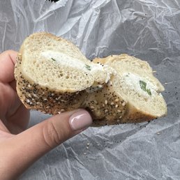 Everything bagel with scallion cream cheese