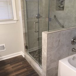 Ceramic tile floor, ceramic tile shower, accent box and shower floor... all from Floor and decor.