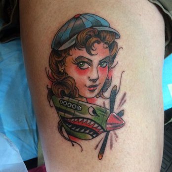 Paradox Tattoo - Bomber girl"  Billy Haines excellent tattoo artist!! He did the tattoo at the Electric City Tattoo Convention, Scraton,PA yesterday! - Tattoo Near Me - Downingtown, Pennsylvania