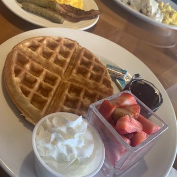 Emily's Ocean View Dining - Waffle combo. Waffle was crispy and fluffy. - Steakhouses Near Me - Ocean Shores, Washington