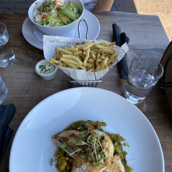 Le Garage - Lobster Salad, Kennebec House - Cut Fries,and a fish dish (I forgot) - French Near Me - Sausalito, California