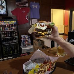 Burnzie's Old Trail - Double burger loaded with bacon with fresh cut fries