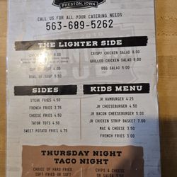 Downtown Pub - Menu as of August of 26