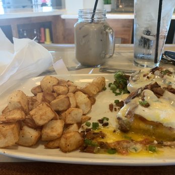 Another Broken Egg Cafe - Egg Benedict with a cold brew - Breakfast & Brunch Near Me - Beavercreek, Ohio