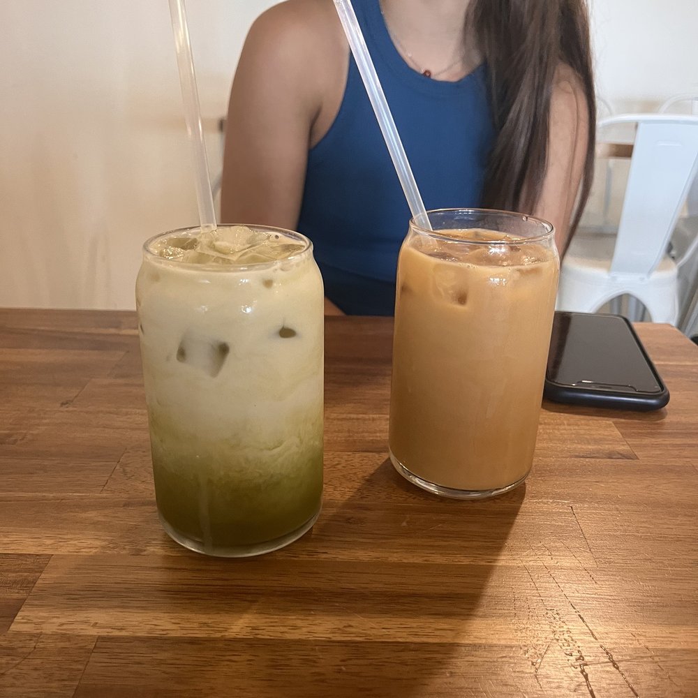 Goji Berry - Brown sugar matcha latte with coconut milk and a brown sugar latte with oatmilk - Vegan Near Me - Phoenix, Arizona Goji Berry - Brown sugar matcha latte with coconut milk and a brown sugar latte with oatmilk - Vegan Near Me - Phoenix, Arizona