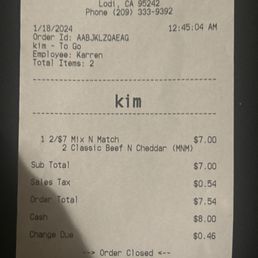 the receipt for the restaurant