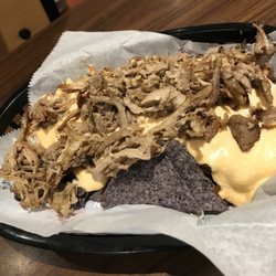 Beer cheese nachos w pulled pork.