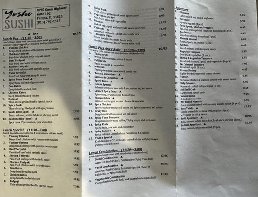 Menu photo 2 Yoshi Sushi Tampa, FL Menu photo 2 Yoshi Sushi Tampa, FL